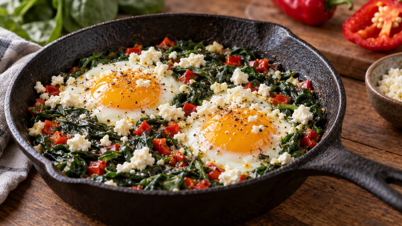 Spinach Rocoto Eggs, plated and ready to serve