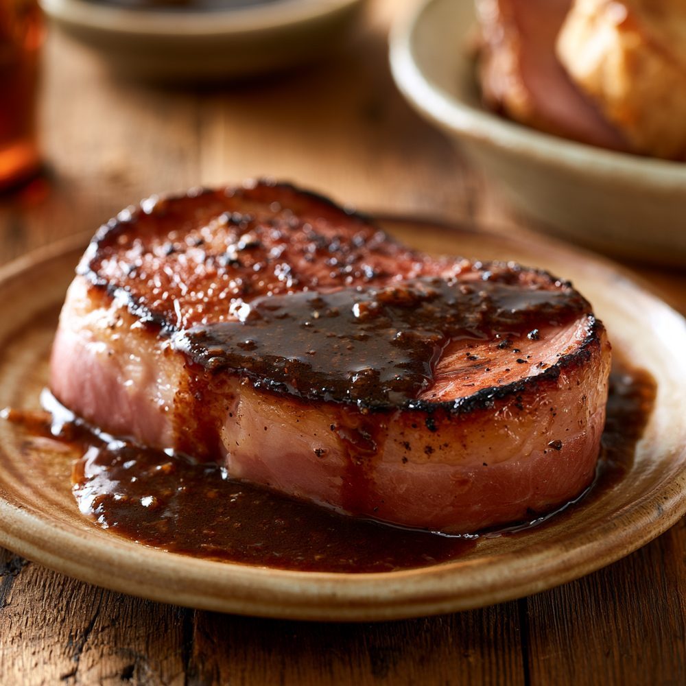 Country Ham and Redeye Gravy, plated and ready to serve