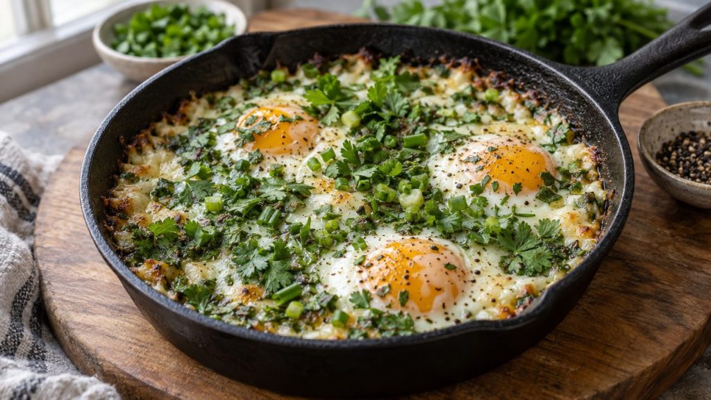 Herbed Egg Skillet, plated and ready to serve