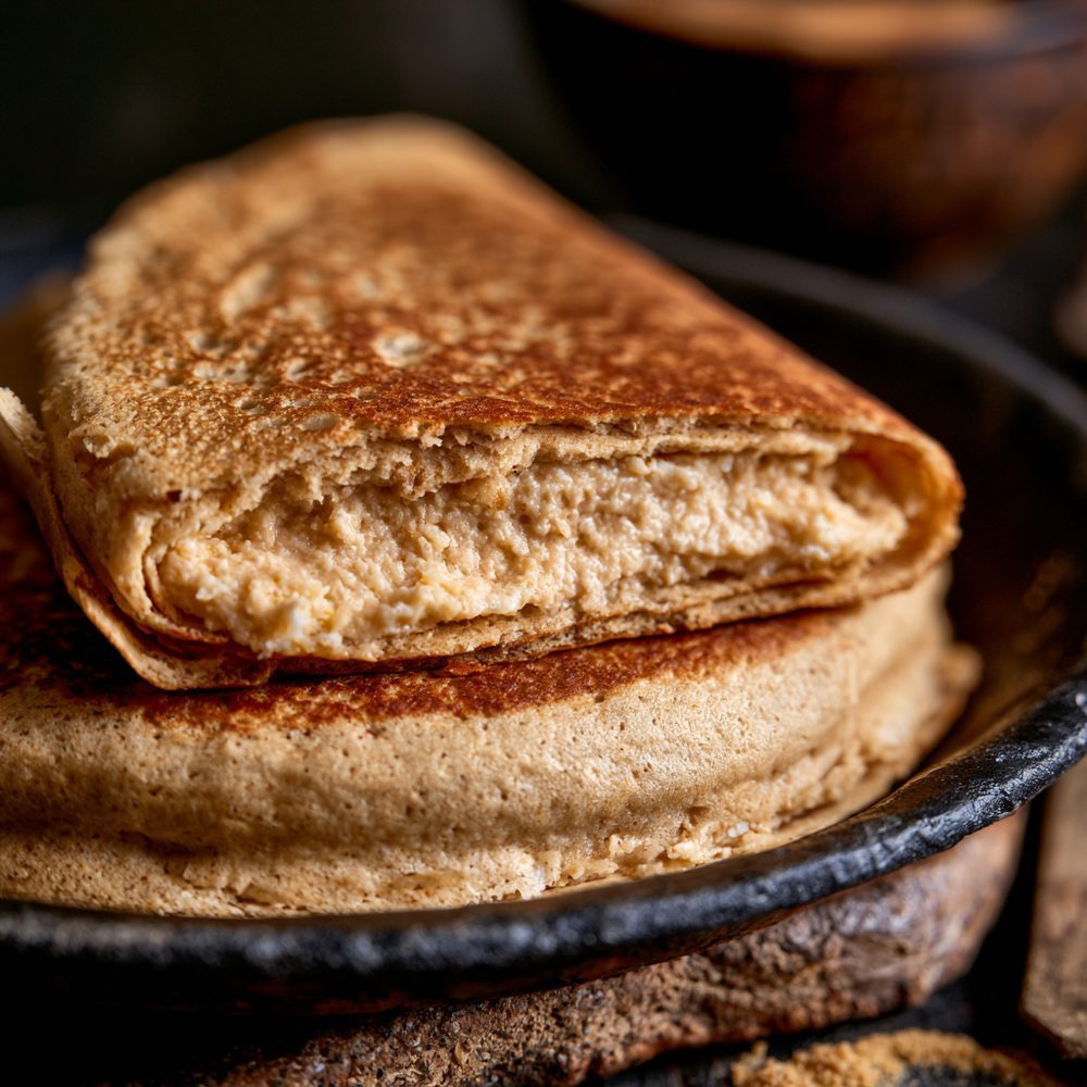 Polish Serowe Naleśniki-less Crepe, Almond Flour, Cheese Filling, plated and ready to serve
