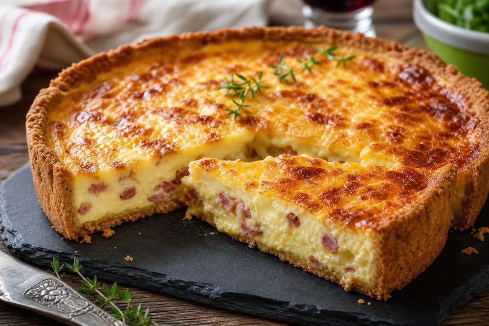 Quiche Lorraine Keto, plated and ready to serve
