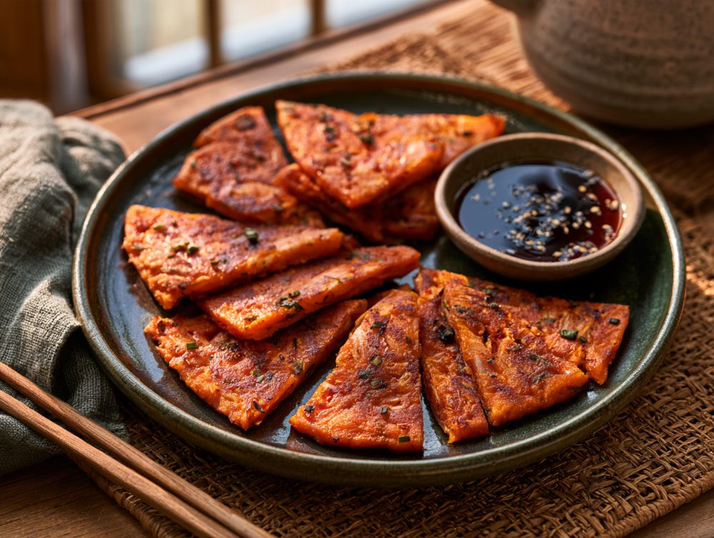 Korean Kimchi-jeon, plated and ready to serve