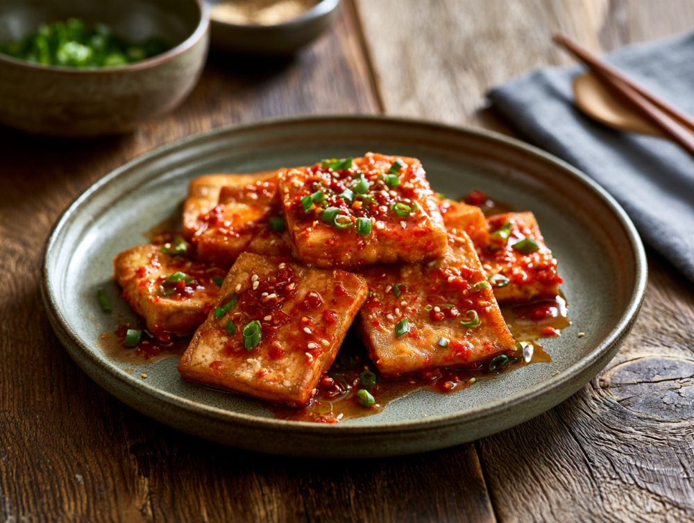 Korean Dubu-jorim, plated and ready to serve