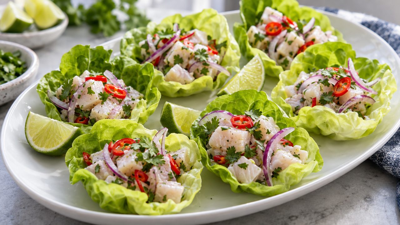 Mini Ceviche Cups, plated and ready to serve