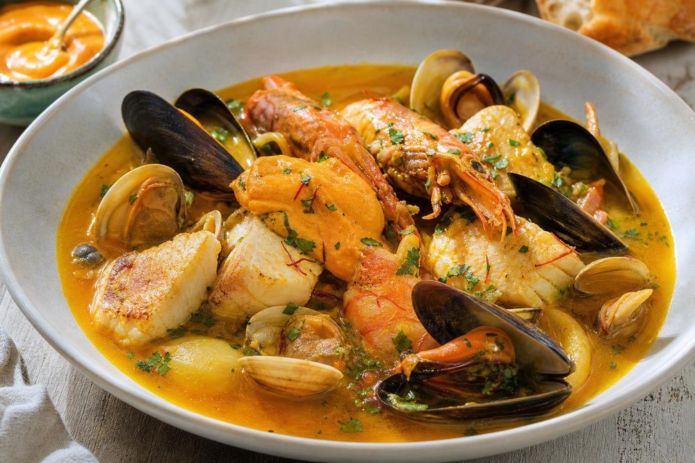 Bouillabaisse Keto, plated and ready to serve