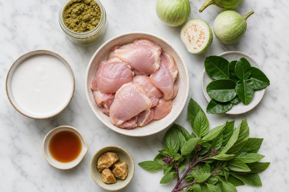 Ingredients for Kaeng Kheow Wan Kai Green Curry Chicken