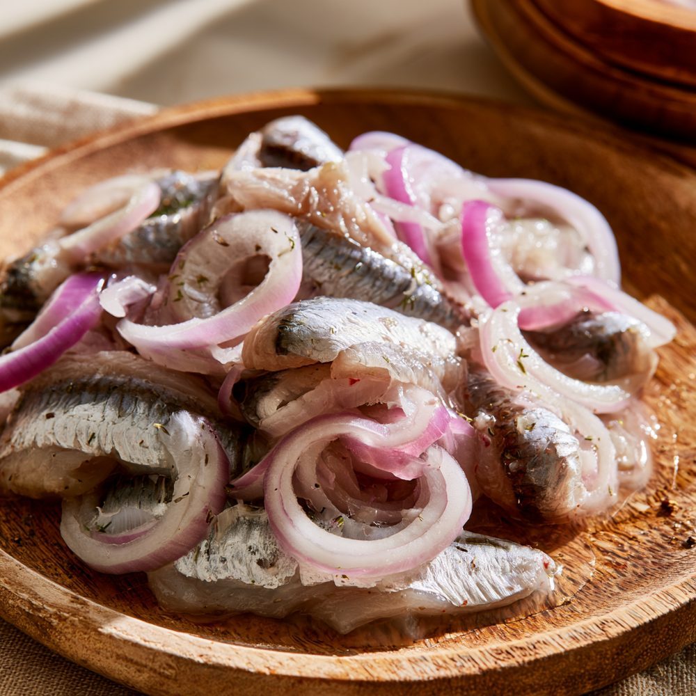 Pickled Herring Platter, plated and ready to serve
