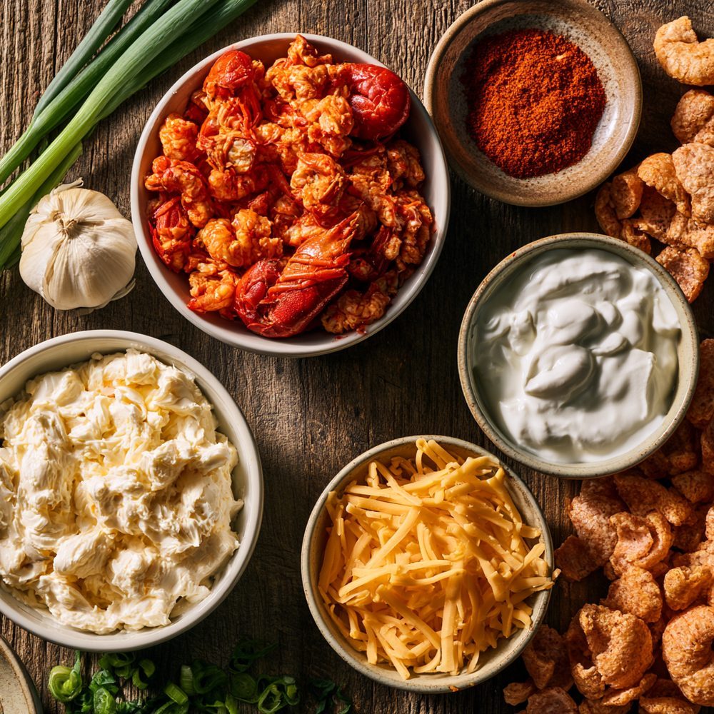 Ingredients for Crawfish Dip with Pork Rind Crackers