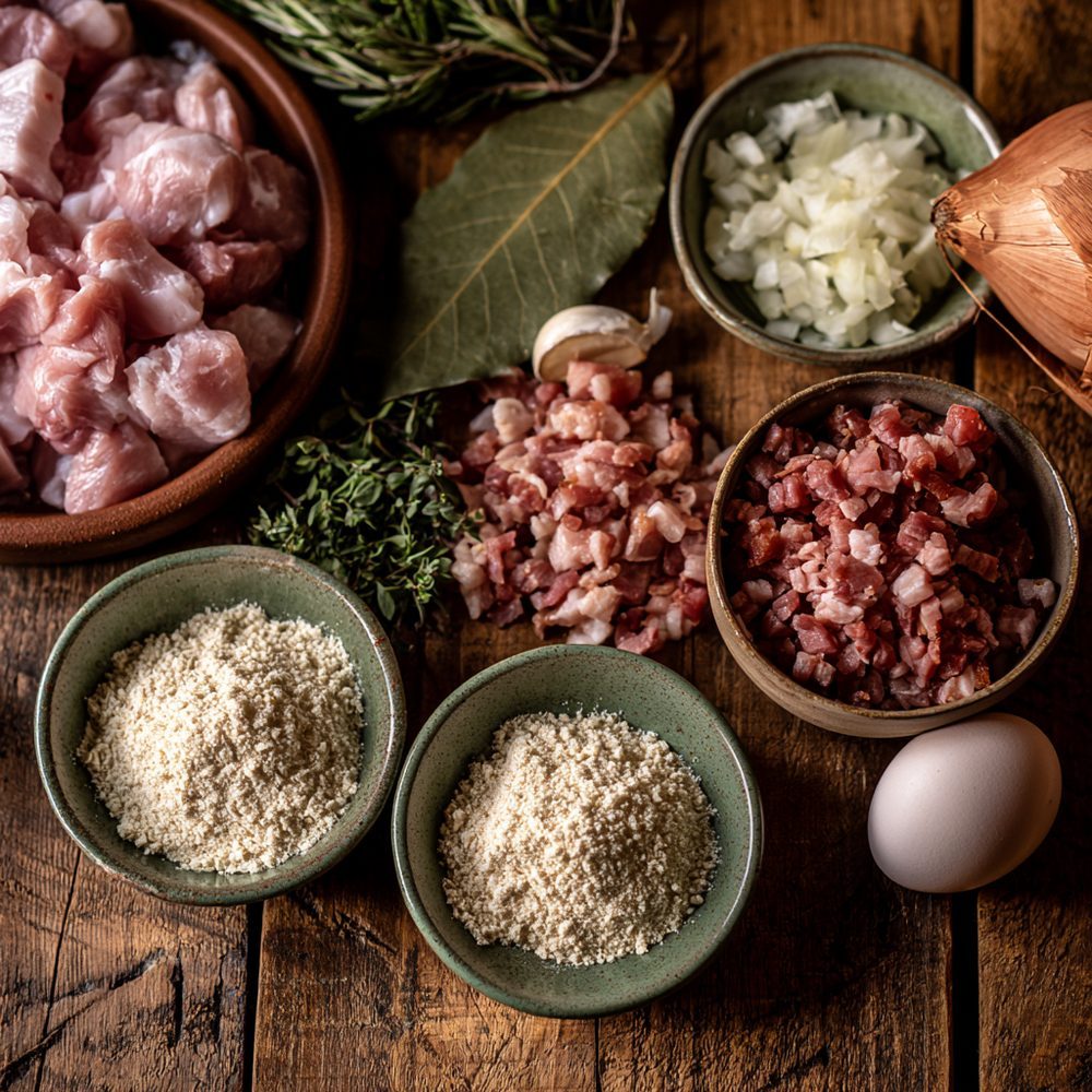 Ingredients for Polish Smalec-Style Bites, Rendered Fat Spread on Almond Crisps
