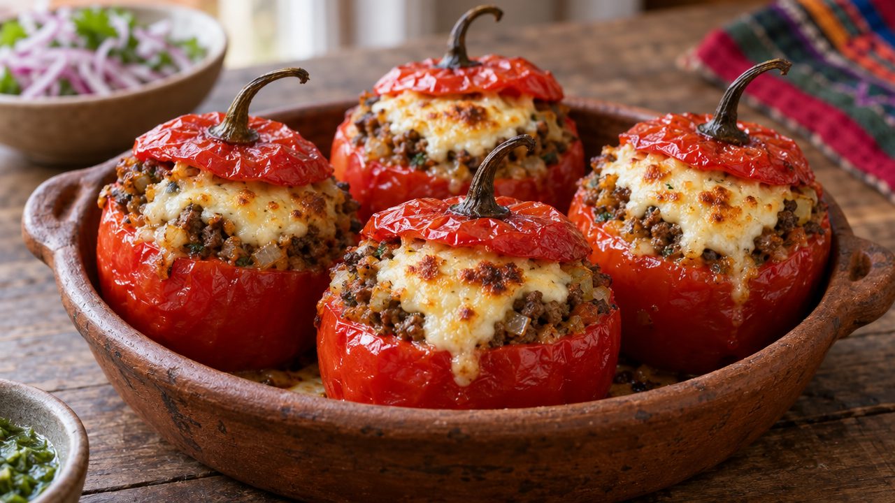 Stuffed Rocoto Peppers, plated and ready to serve