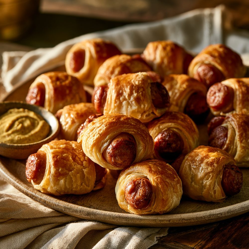 Andouille Pigs in a Blanket, plated and ready to serve