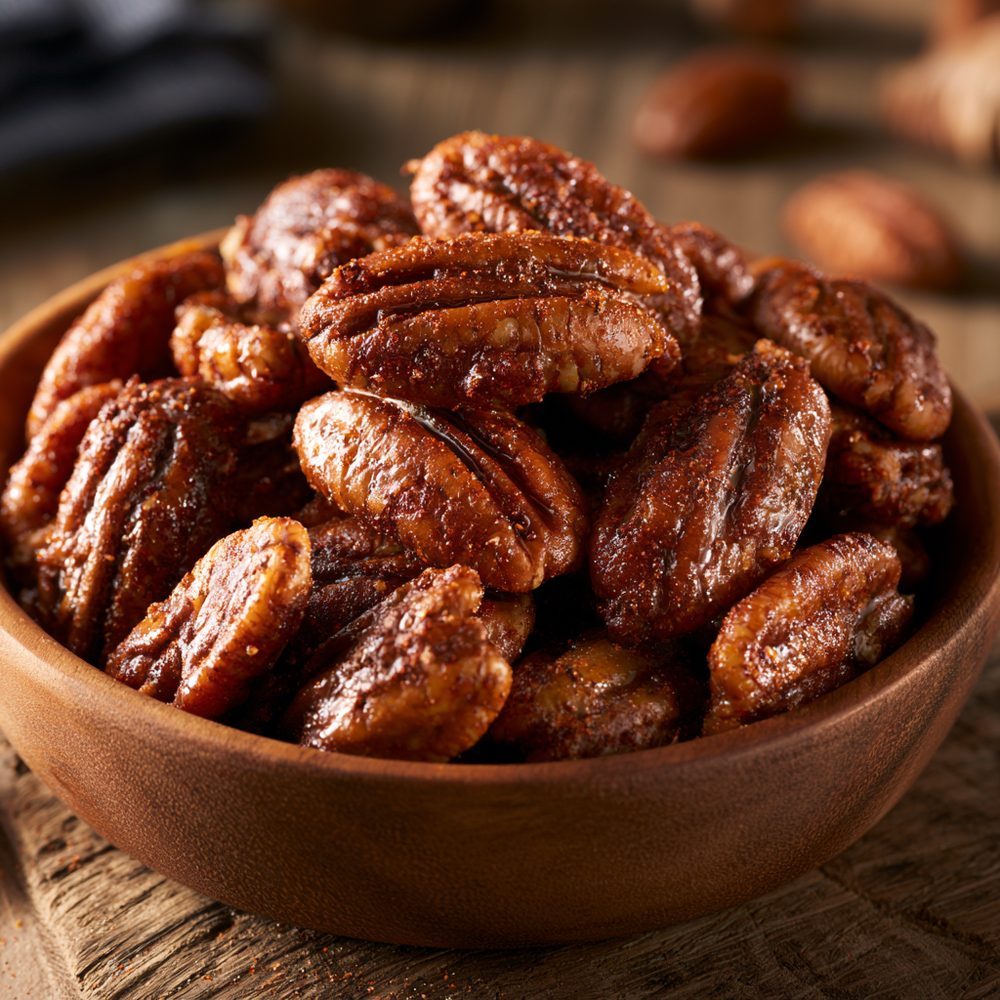 Cajun Spiced Pecans, plated and ready to serve
