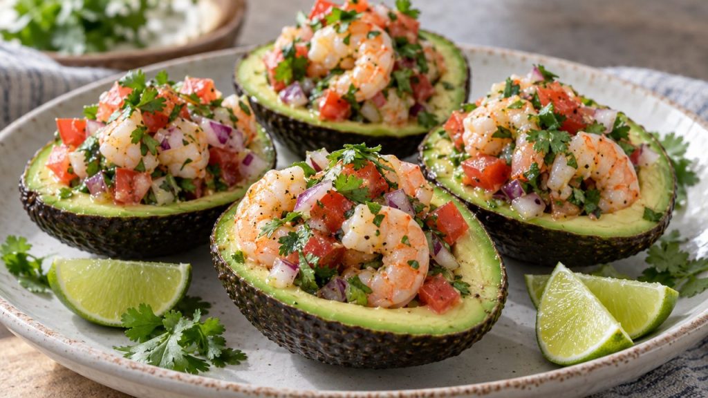 Avocado Shrimp Cups, plated and ready to serve