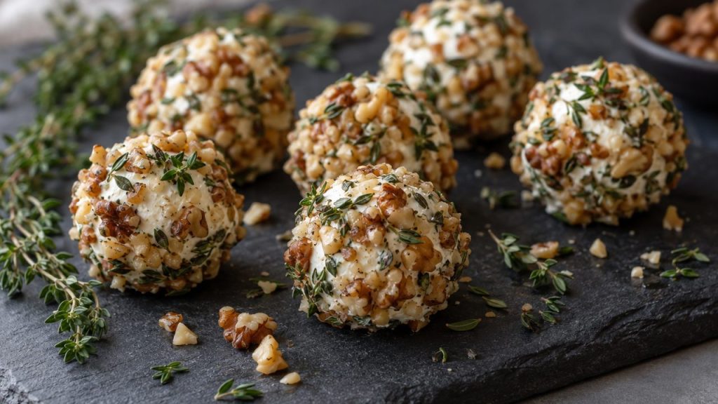 Keto Irish Goat Cheese and Walnut Bites, plated and ready to serve