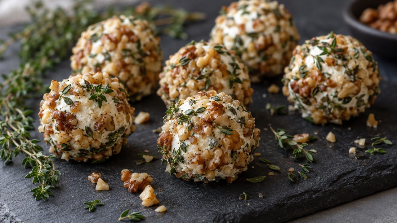 Keto Irish Goat Cheese and Walnut Bites, plated and ready to serve
