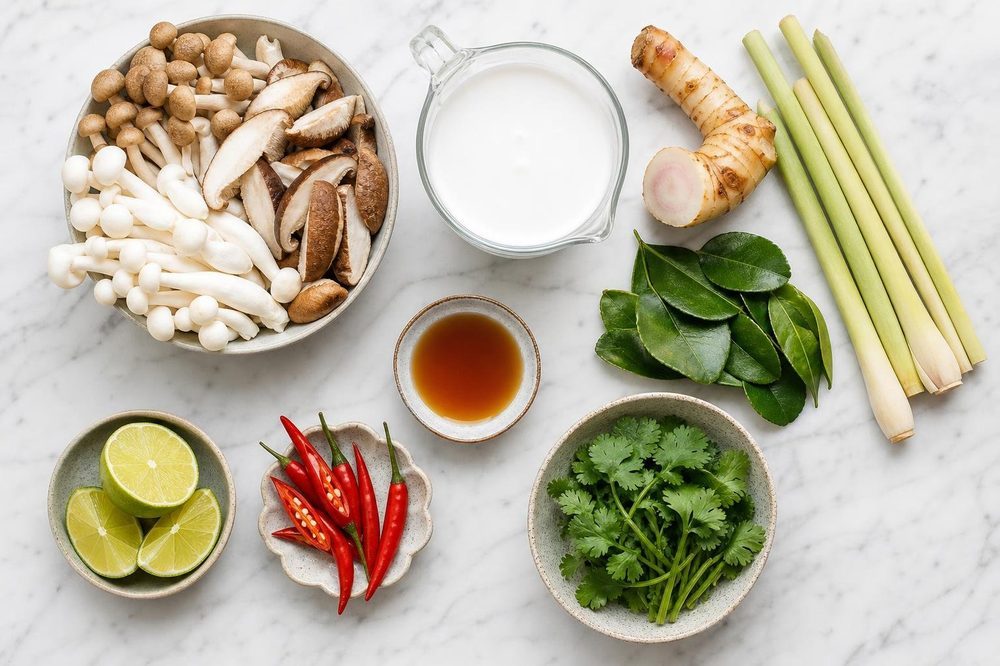 Ingredients for Tom Kha Hed Mushroom Coconut Soup