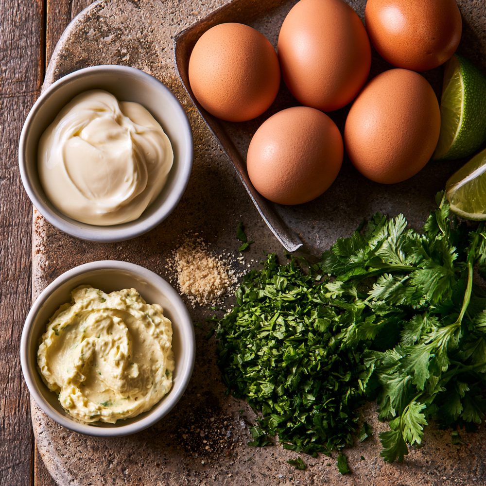 Ingredients for Mexican Deviled Eggs with Cilantro-Lime