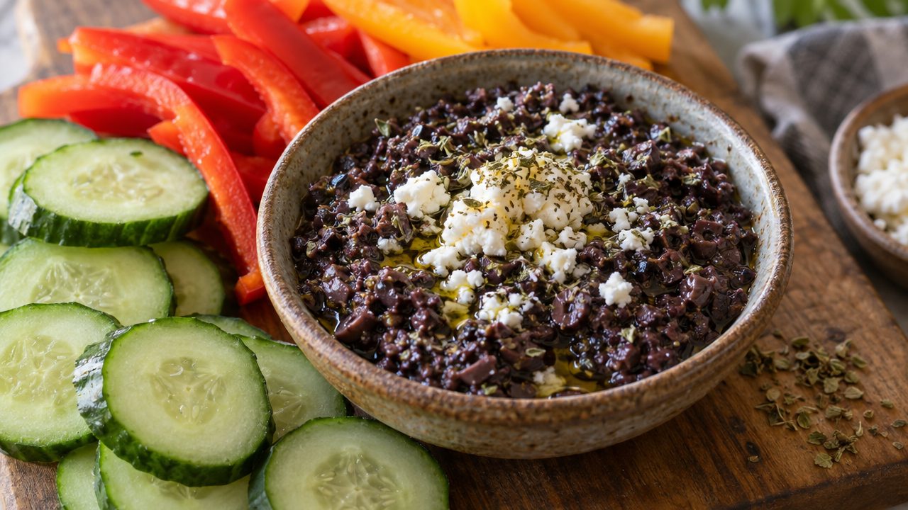 Olive & Cheese Tapenade, plated and ready to serve