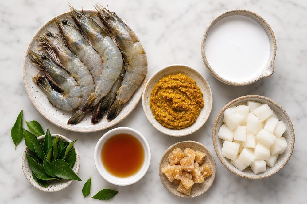 Ingredients for Yellow Curry Prawns Kaeng Kari Goong