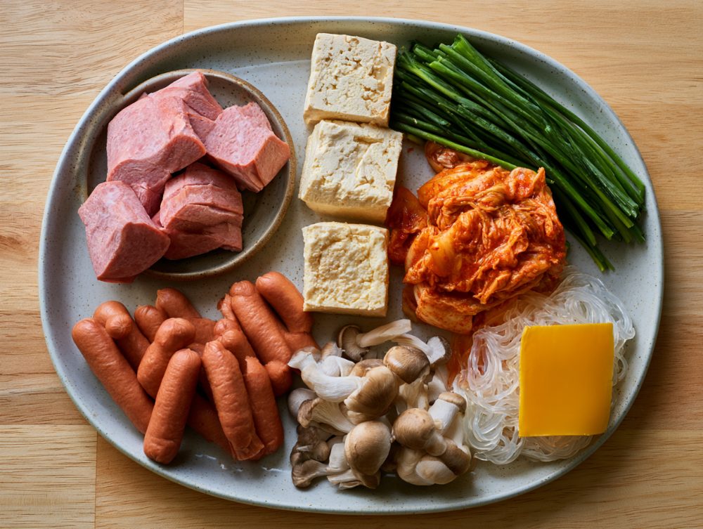 Ingredients for Korean Budae Jjigae
