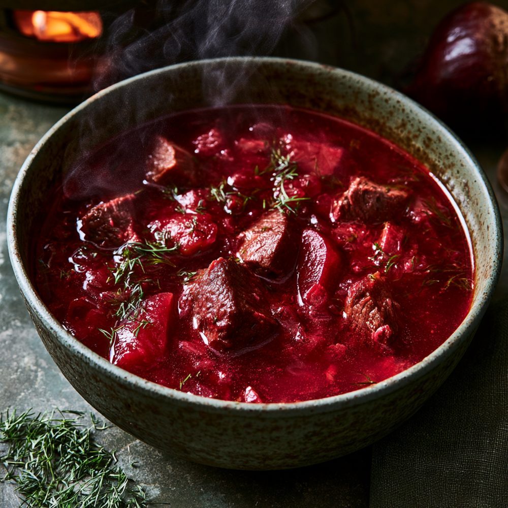 Sugar-Free Borscht, plated and ready to serve