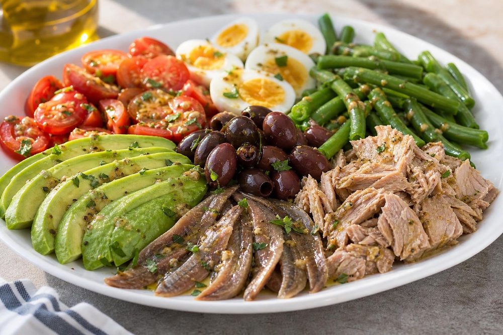 Salade Niçoise Keto, plated and ready to serve