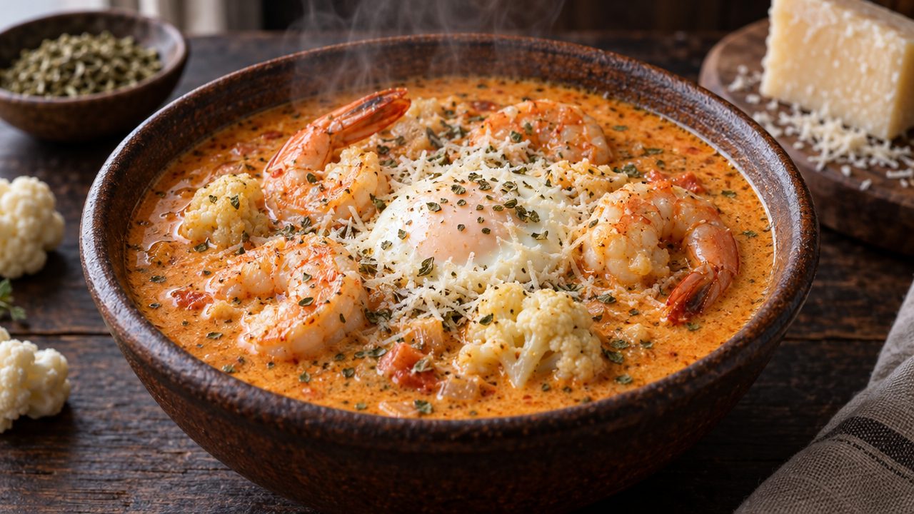 Chupe de Camarones, plated and ready to serve