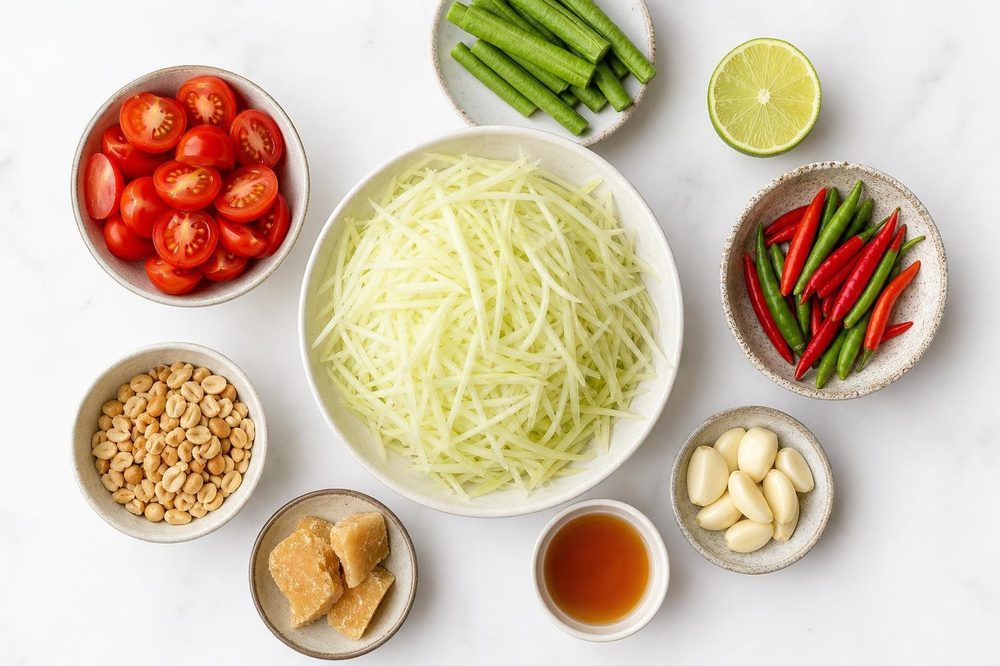 Ingredients for Jicama Som Tam Green Papaya Style Salad