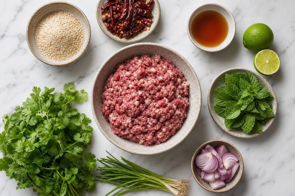 Ingredients for Laap Ped Minced Duck Salad