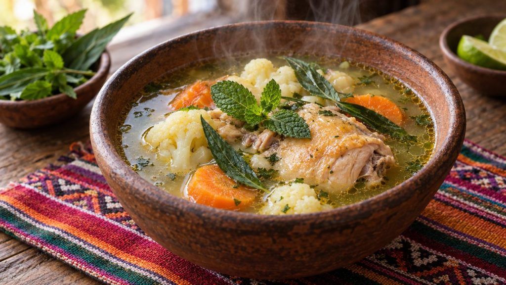 Andean Chicken Soup, plated and ready to serve