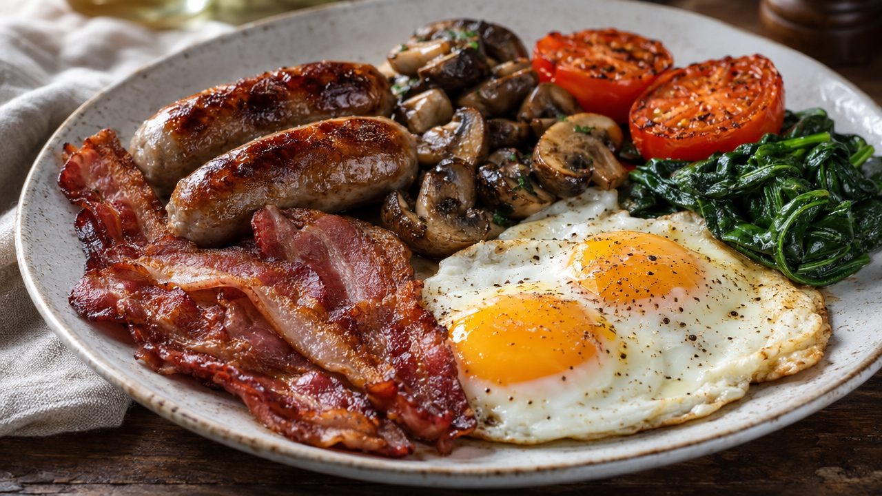 Keto Full Irish Breakfast, plated and ready to serve