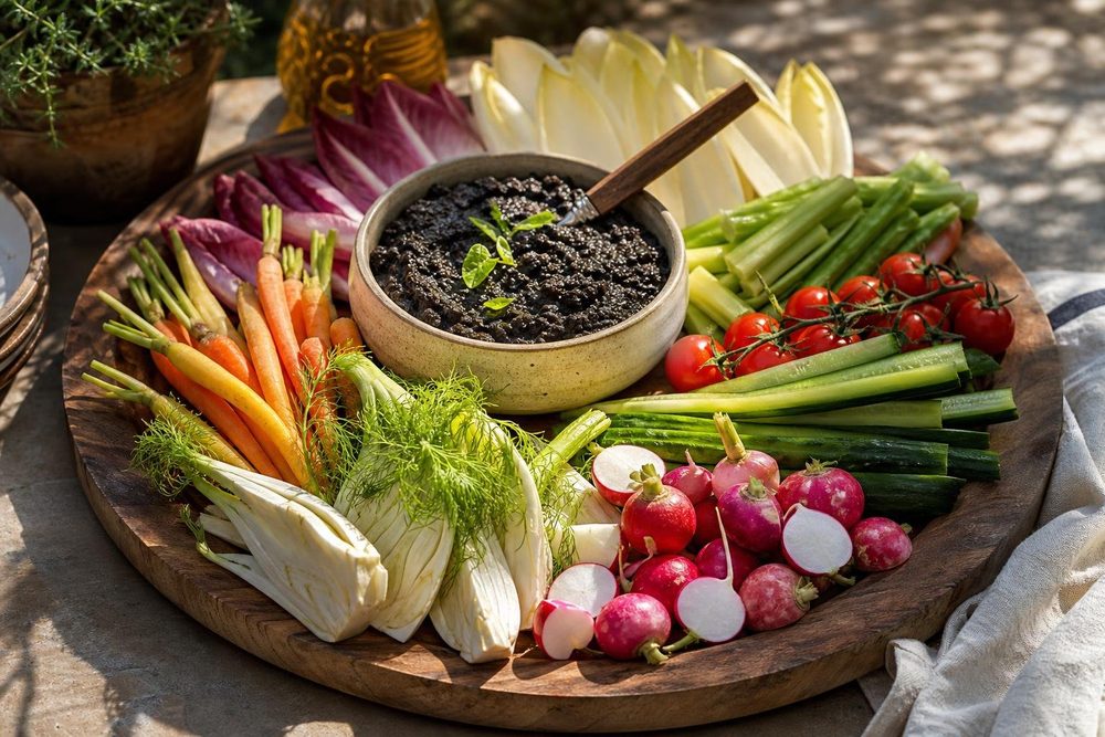 Tapenade Crudités Plateau, plated and ready to serve