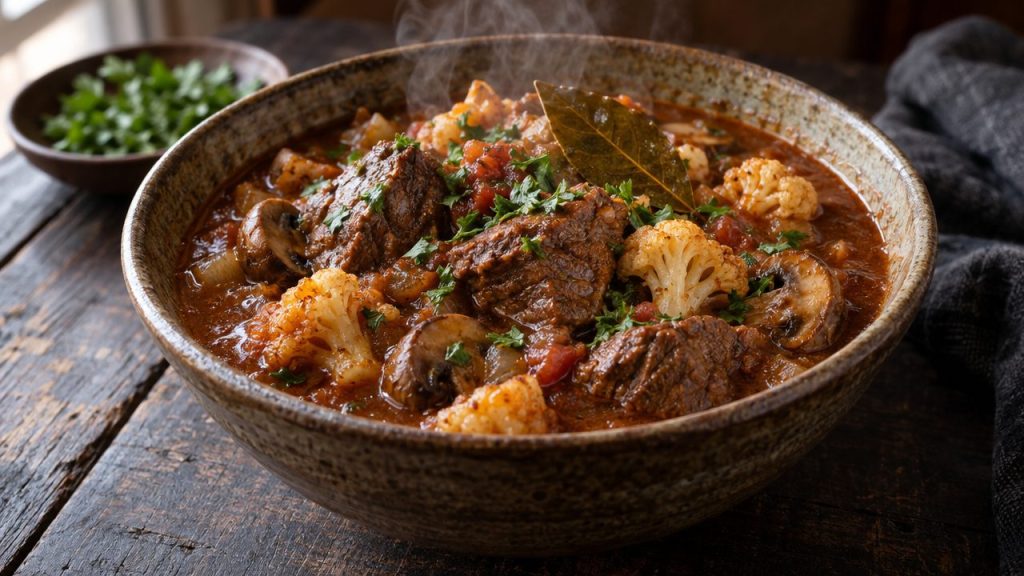 Beef Stew, plated and ready to serve