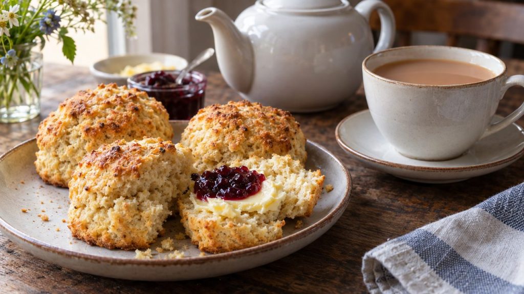 Irish Breakfast Tea with Keto Scones, plated and ready to serve
