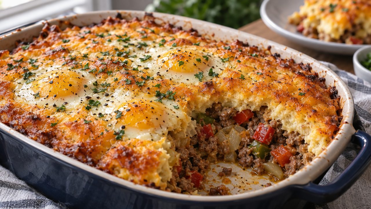Keto Shepherd's Breakfast Pie, plated and ready to serve