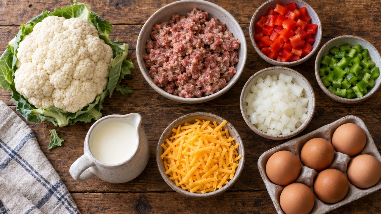 Ingredients for Keto Shepherd's Breakfast Pie