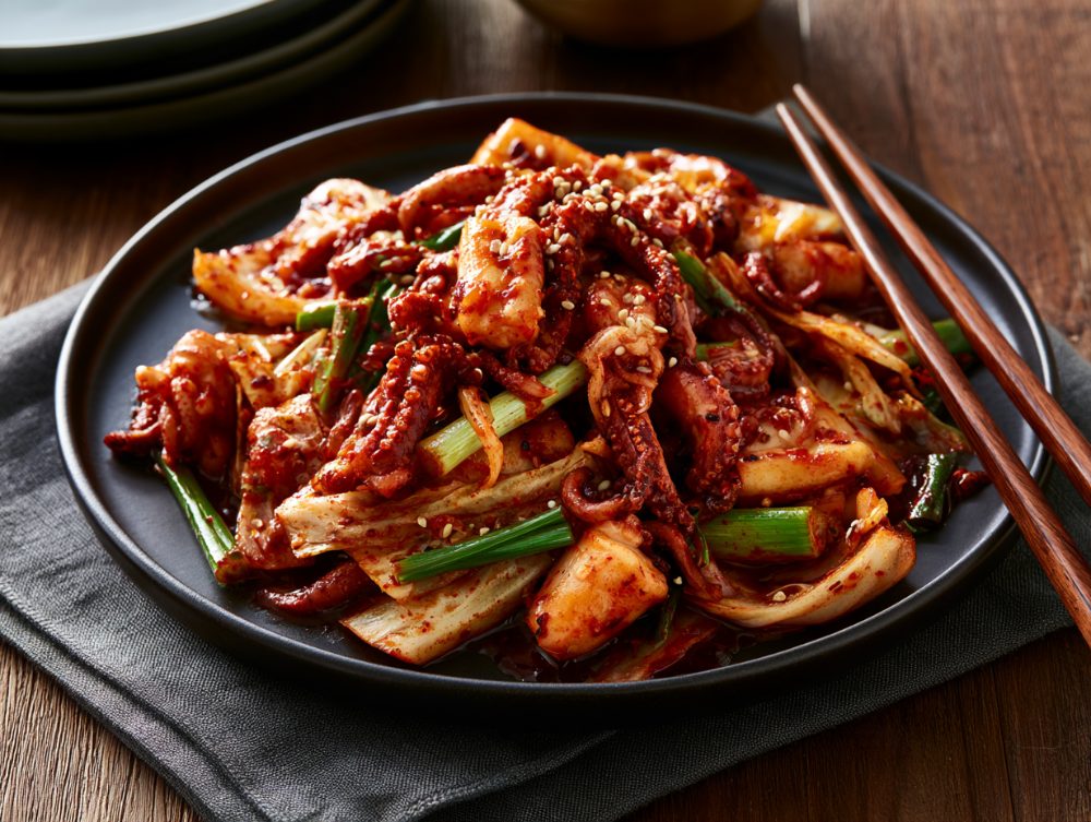 Korean Jjukkumi-bokkeum, plated and ready to serve