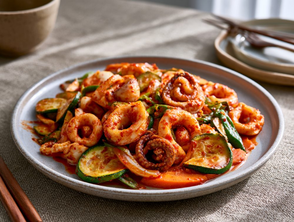 Korean Ojingeo-bokkeum, plated and ready to serve