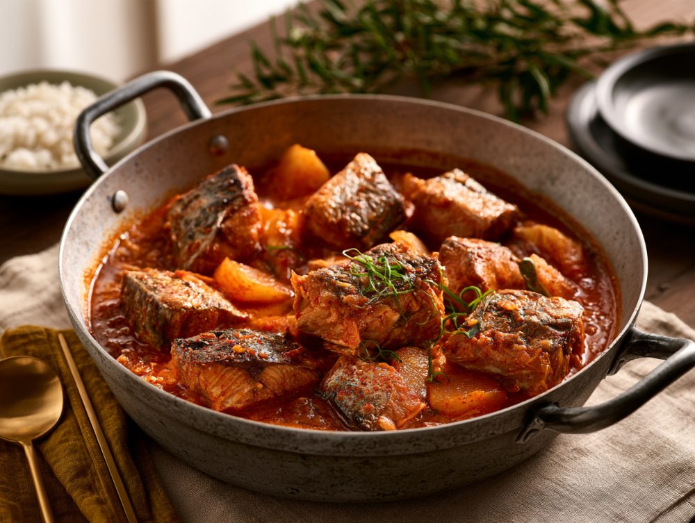 Korean Galchi-jorim, plated and ready to serve