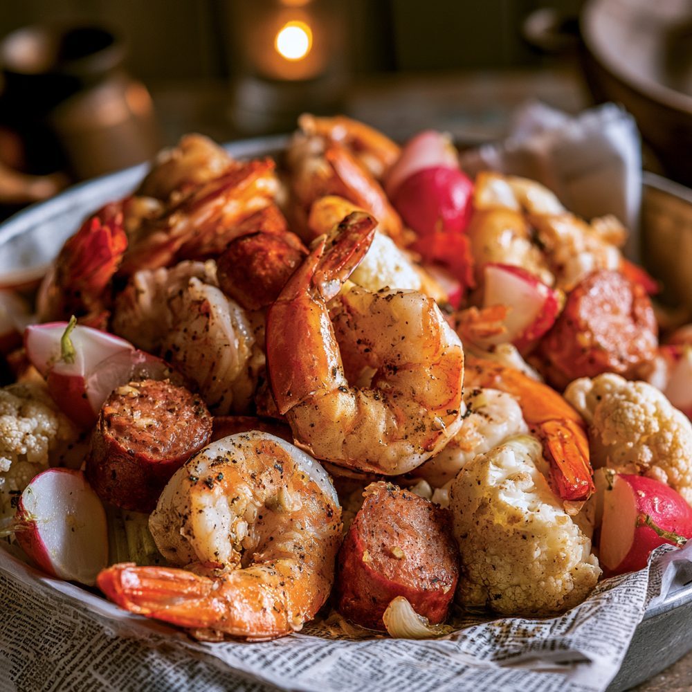 Frogmore Stew (Lowcountry Boil), Keto Style, plated and ready to serve