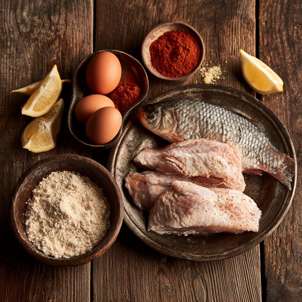 Ingredients for Polish Karp Smażony, Fried Carp, Almond Crust