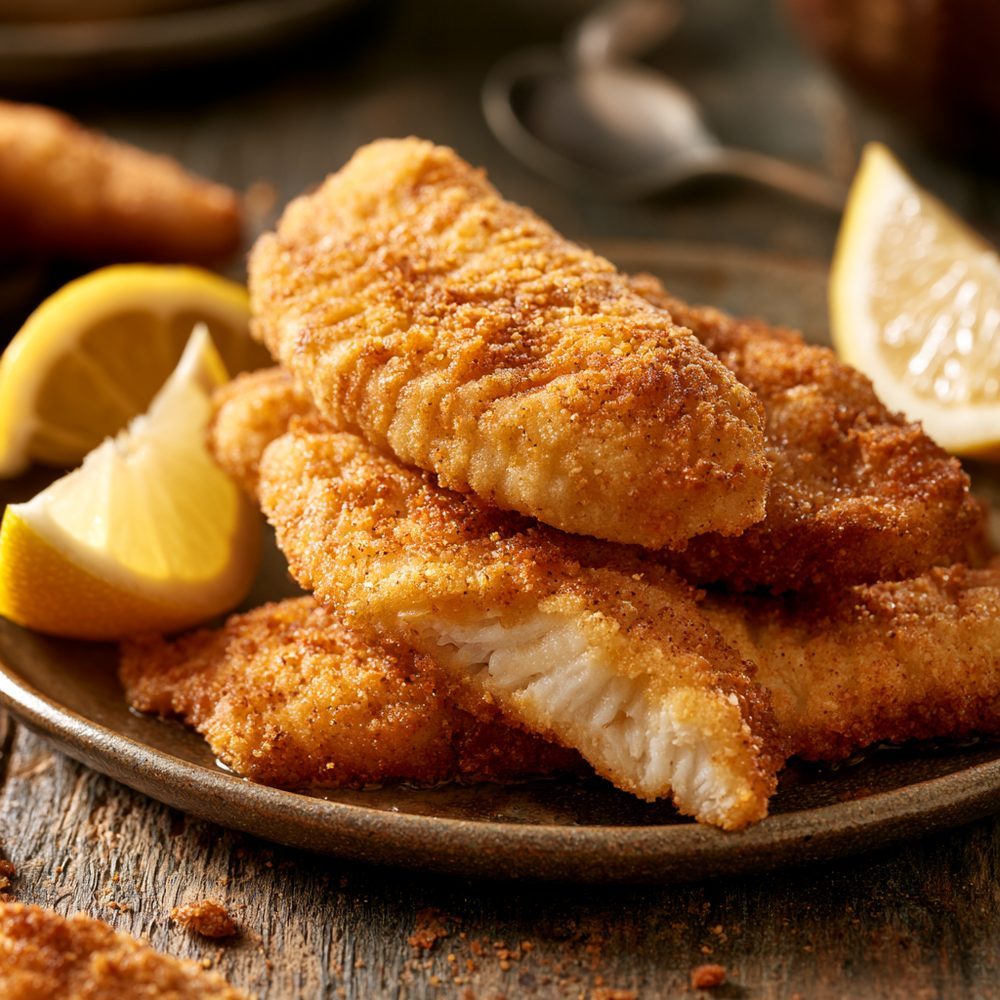 Cornmeal-Style Fried Catfish, plated and ready to serve