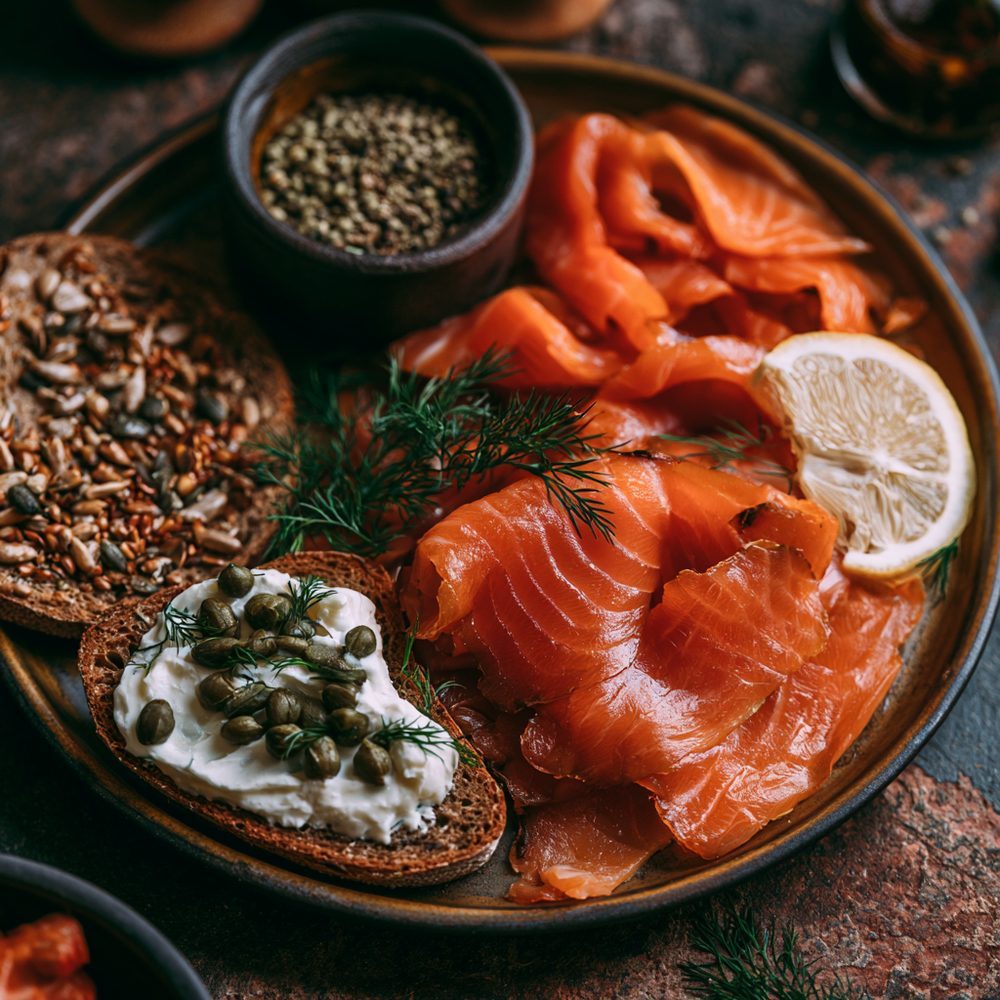 Polish Łosoś Wędzony, Smoked Salmon Plate, plated and ready to serve