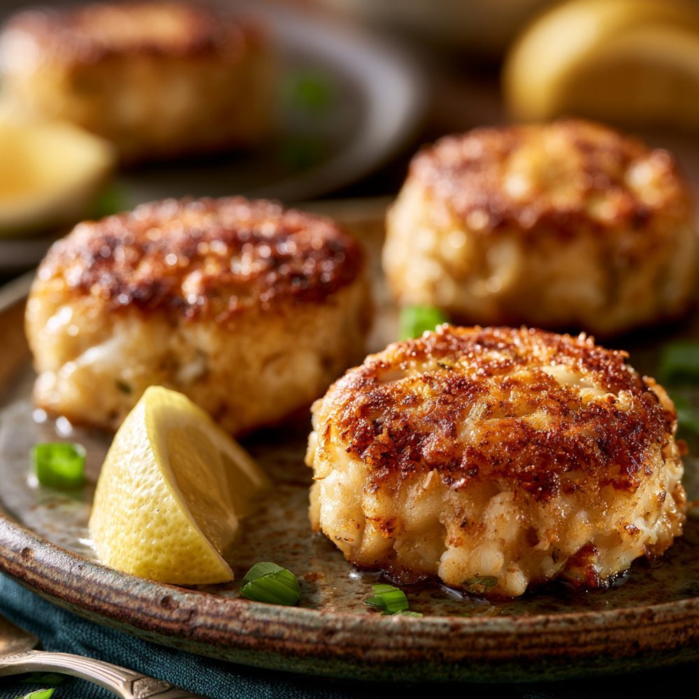 Crab Cakes, Charleston Style, plated and ready to serve