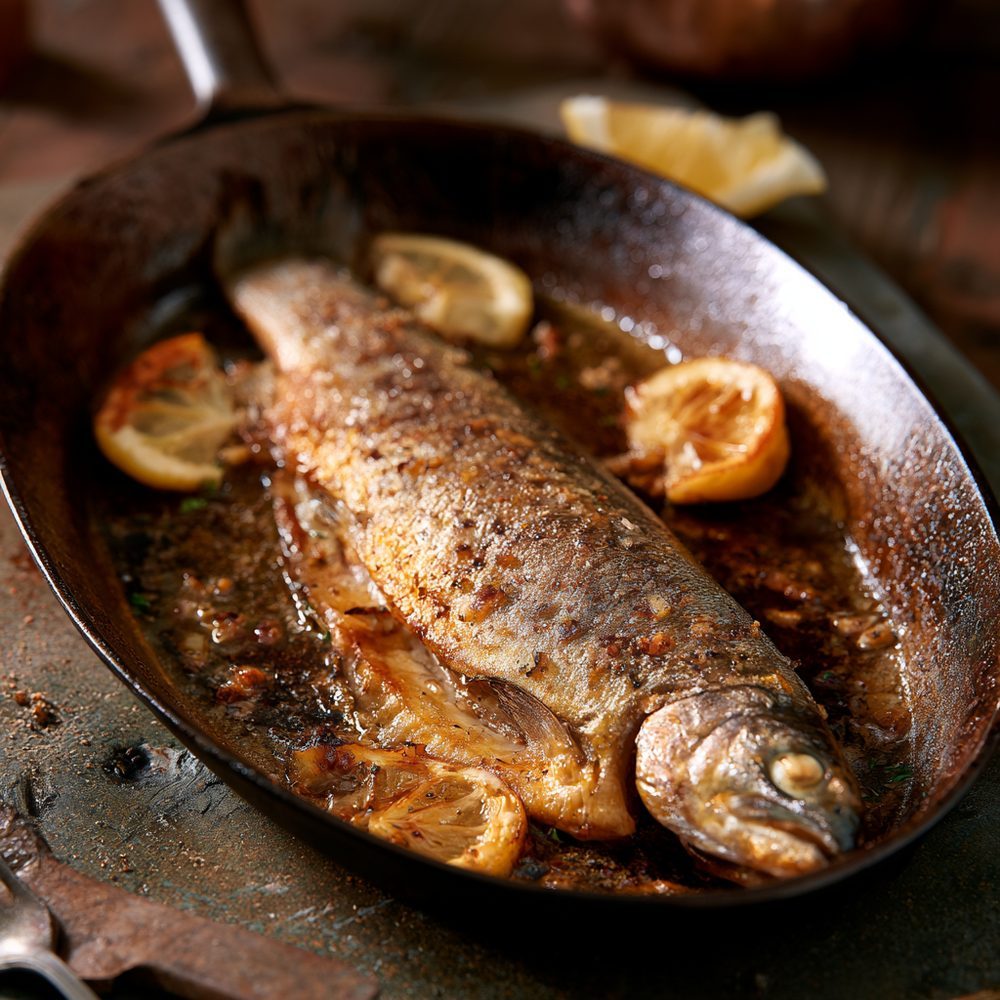 Polish Pstrąg, Pan-Fried Trout, plated and ready to serve