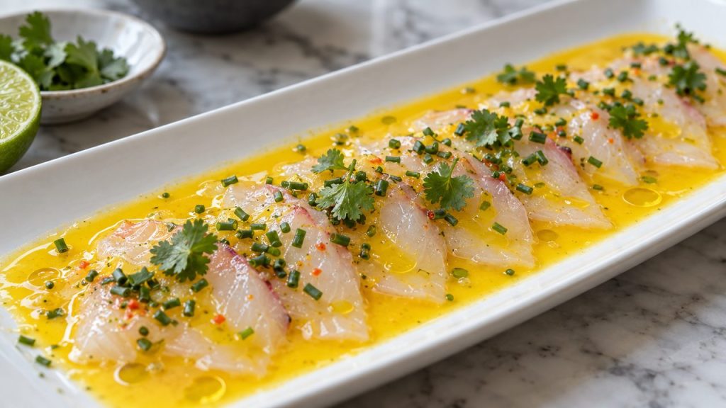 Tiradito Nikkei, plated and ready to serve