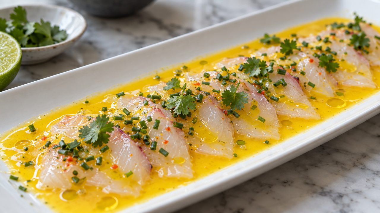 Tiradito Nikkei, plated and ready to serve