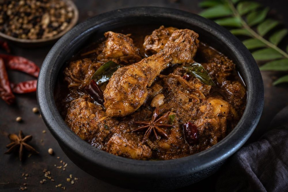 Chicken Chettinad, plated and ready to serve