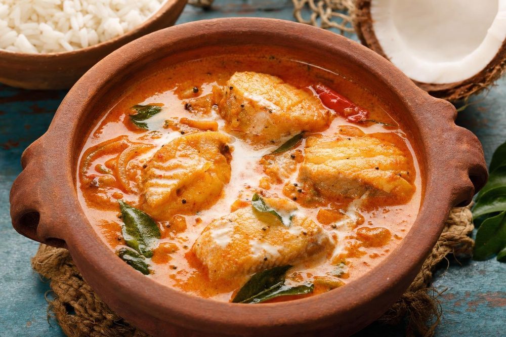 Goan Fish Curry, plated and ready to serve