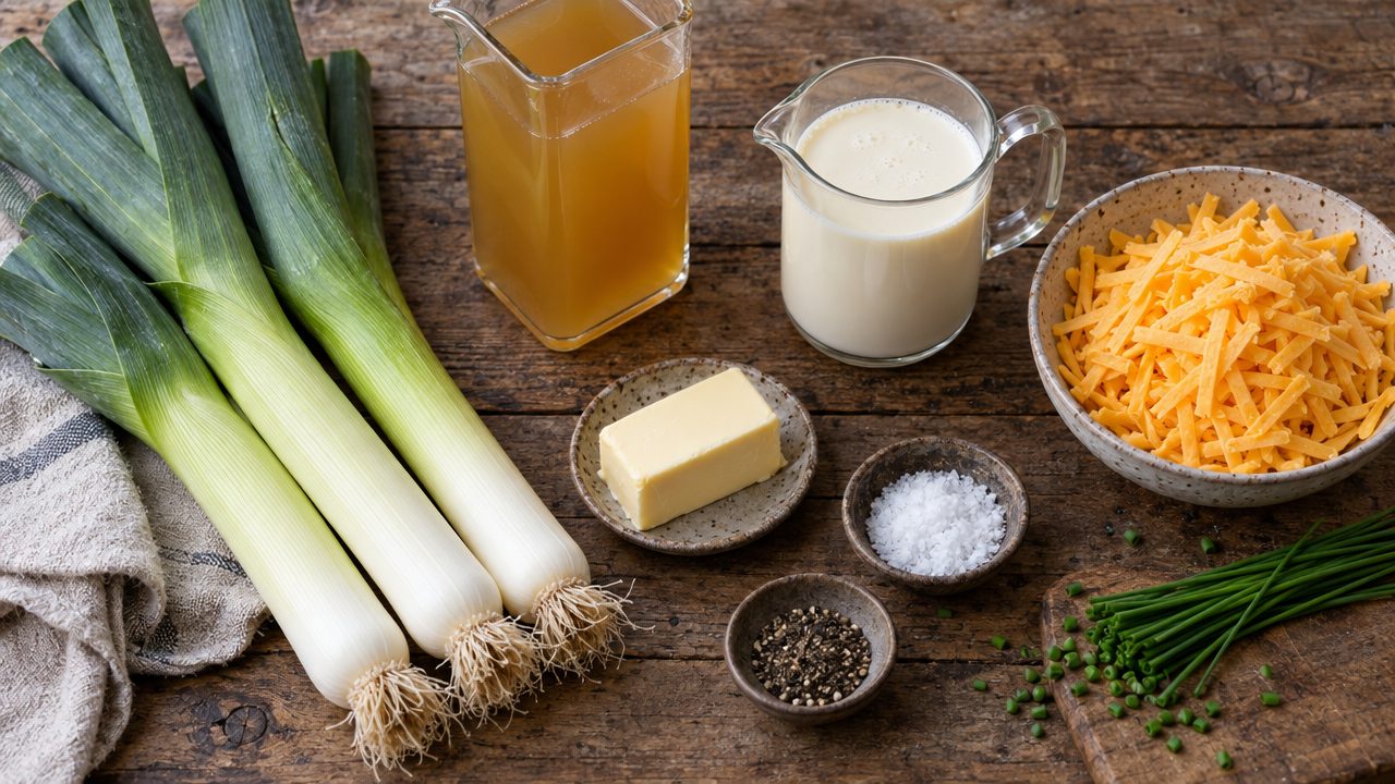 Ingredients for Keto Leek and Cheddar Soup